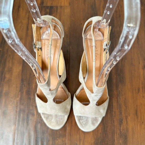 COCLICO Cut Out Ankle Strap Heeled Sandals Taupe Suede Leather - Picture 5 of 12